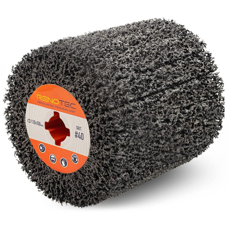 RENOTEC Black Cleaner Flap Wheels, Strip Drum, 110x100mm, 4 inch, for Pickling, Removing Rust, Paints, enamels, oxidations. for Burnishing Polishing Machine (40 GRIT) - Image 1